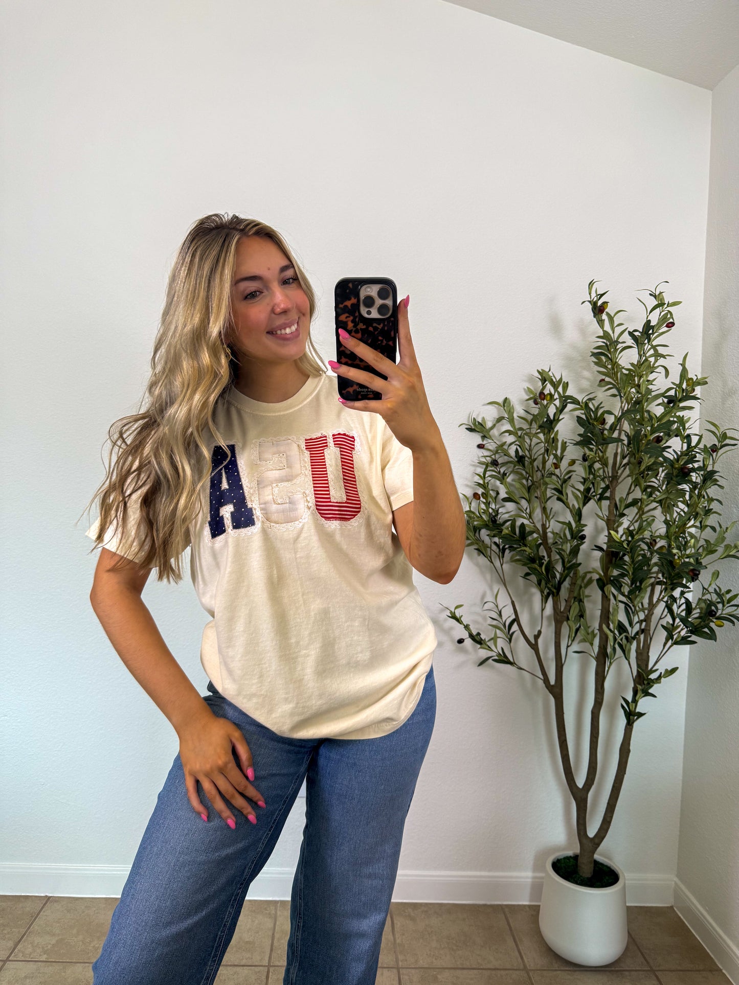 USA Faux Lace Trim T-shirt