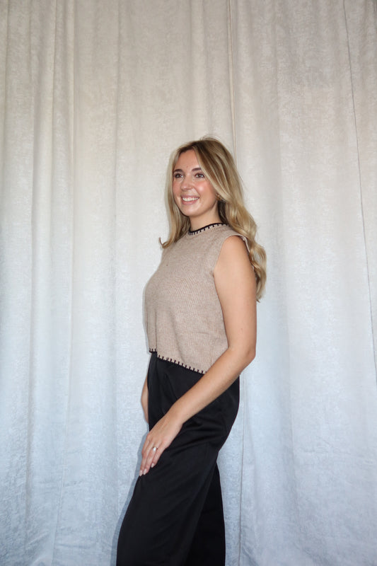 Jojo Taupe Ribbed Sweater Vest