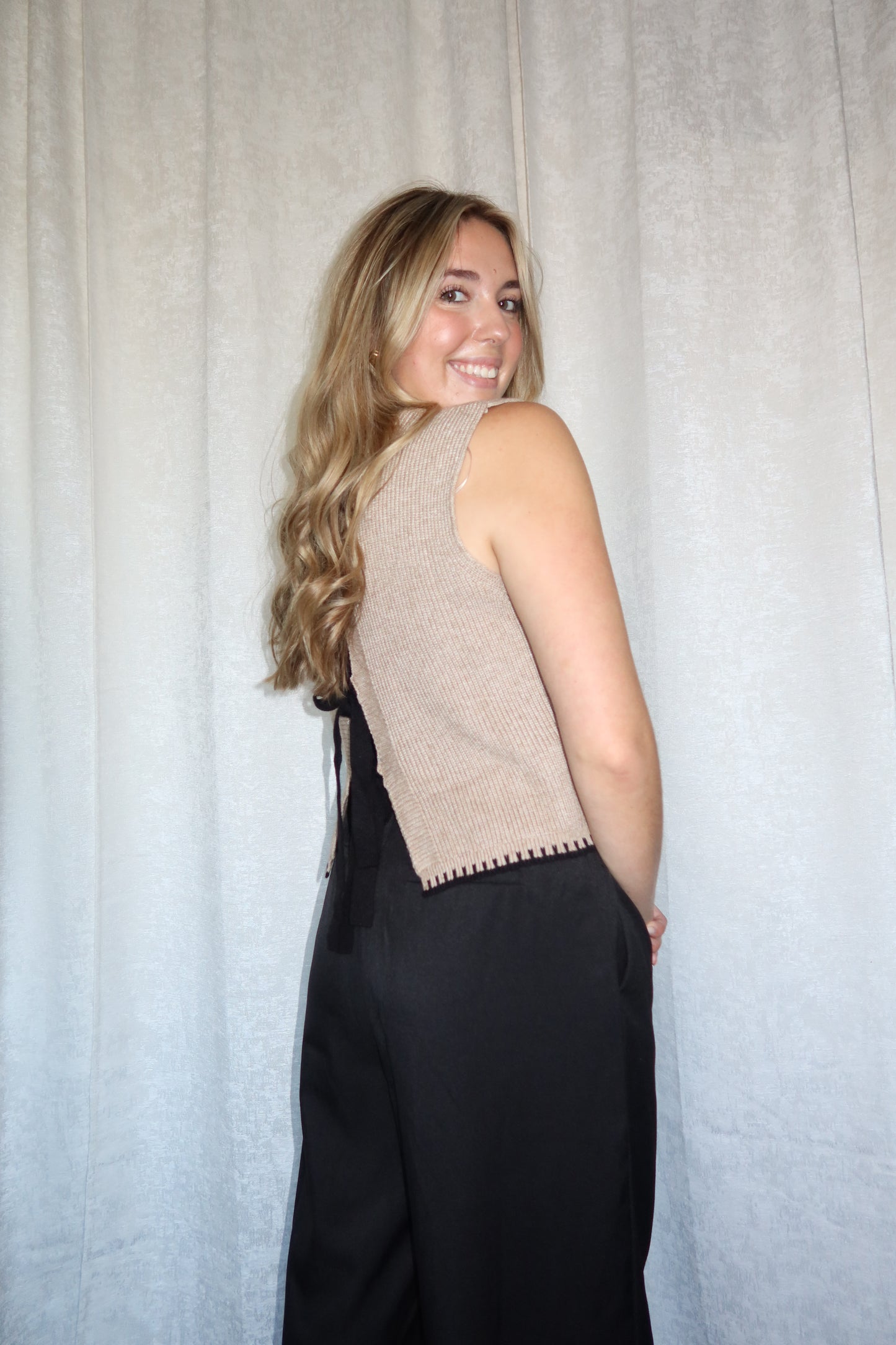 Jojo Taupe Ribbed Sweater Vest