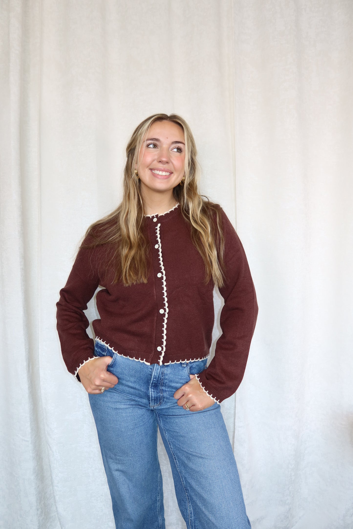Blake Scalloped Trim Soft Knit Sweater