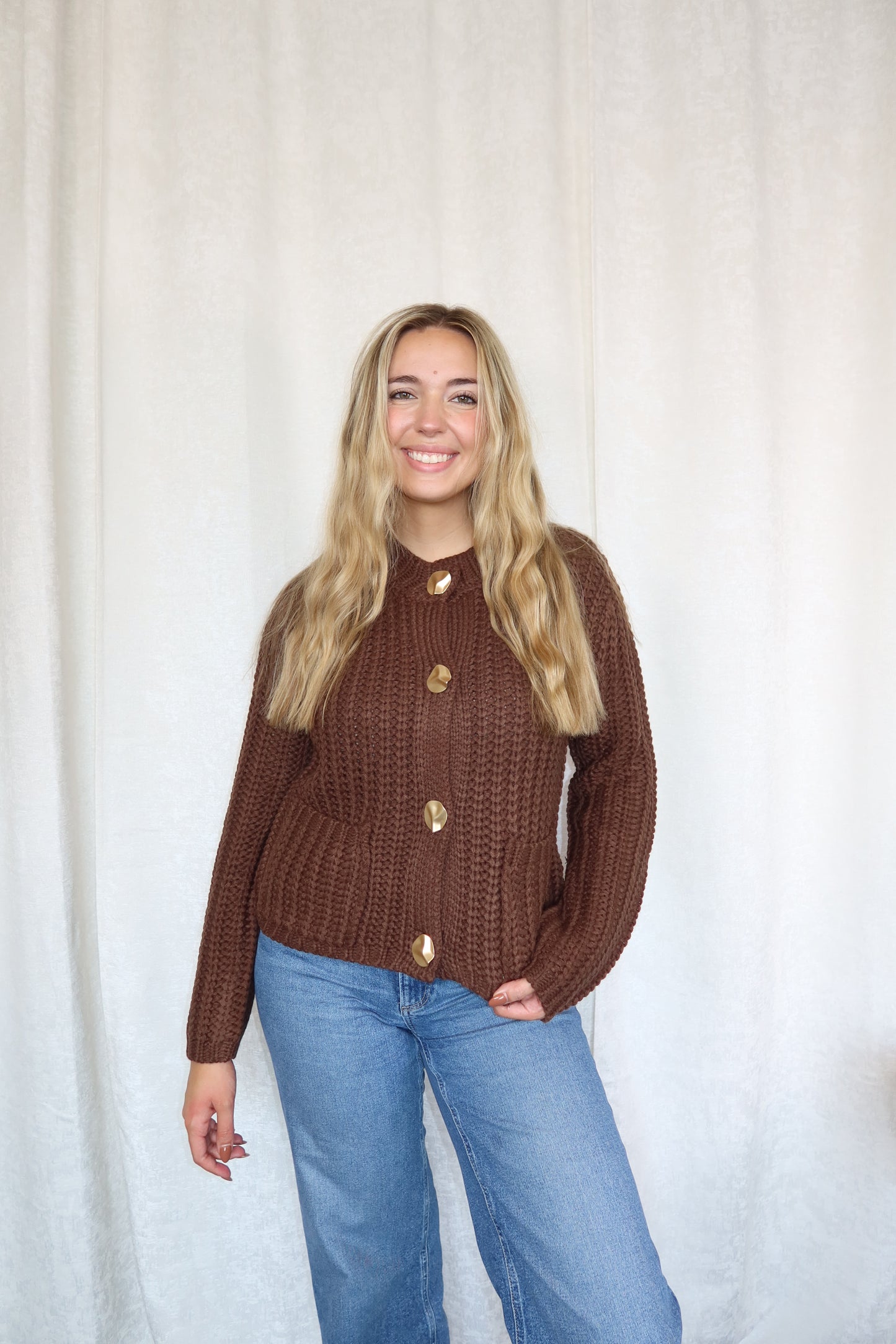 Georgia Chunky Gold Button Cardigan