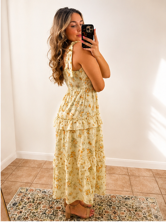 Floral Smocked Midi - Yellow