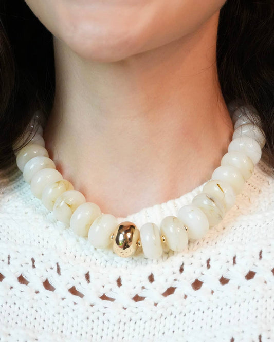 Beaded Resin Necklace: White