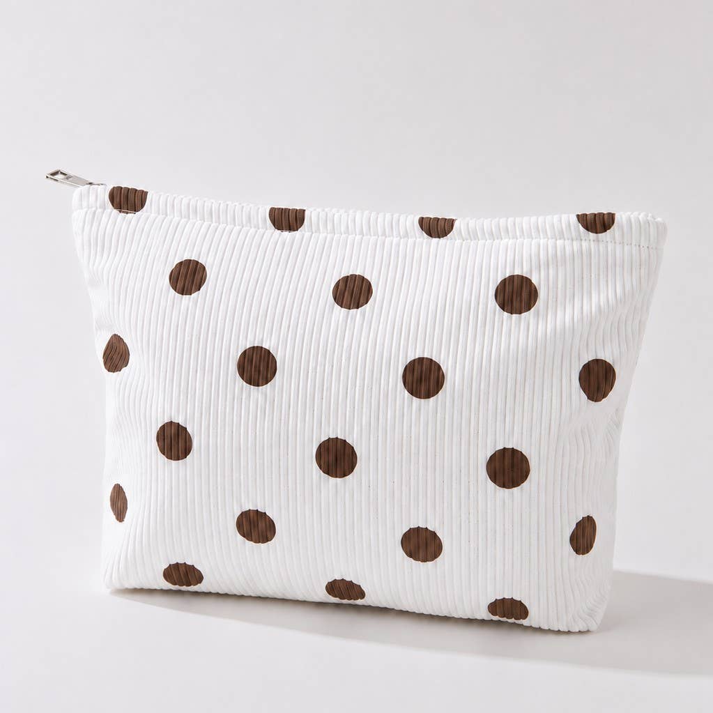 CORDUROY POLKA DOT COSMETIC MAKEUP POUCH BAG | 40P625: BROWN