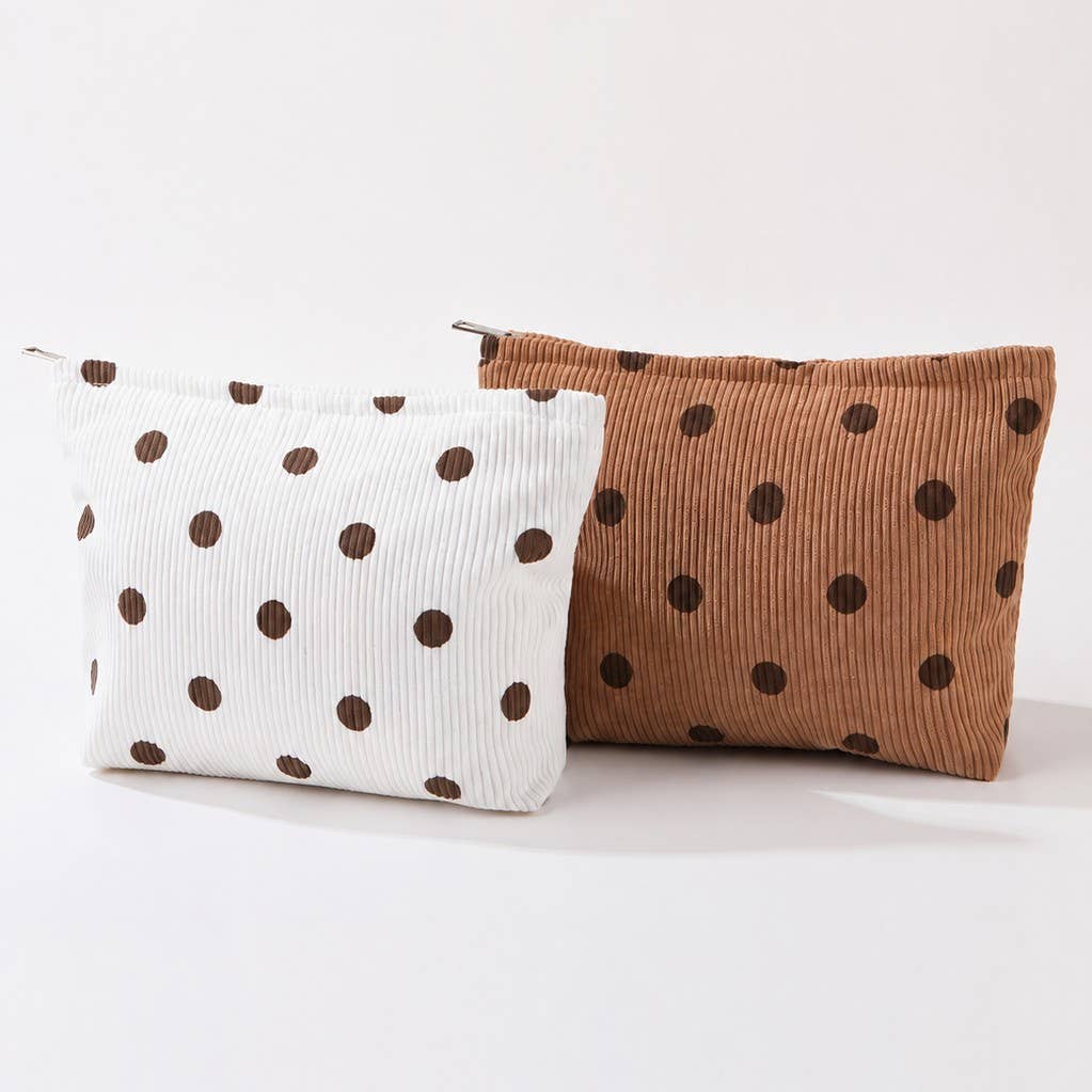 CORDUROY POLKA DOT COSMETIC MAKEUP POUCH BAG | 40P625: OFF WHITE