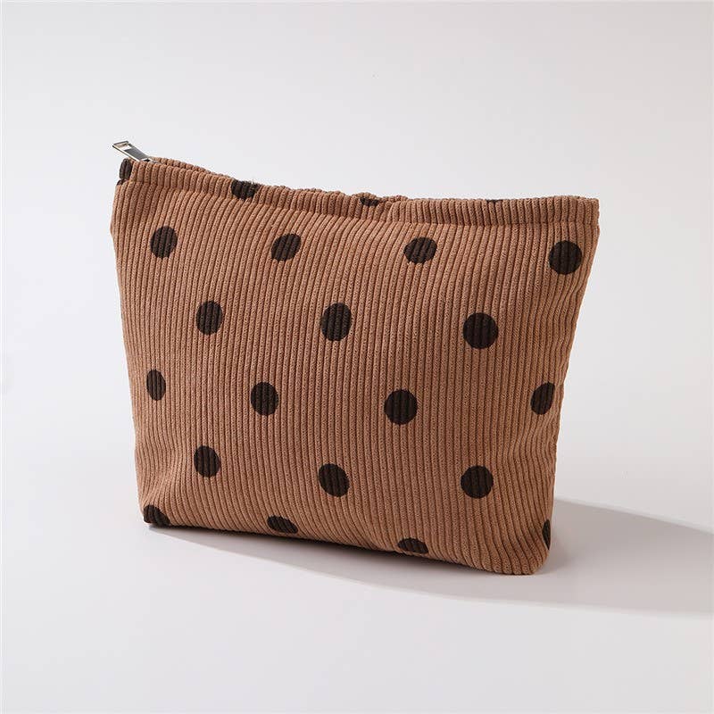 CORDUROY POLKA DOT COSMETIC MAKEUP POUCH BAG | 40P625: BROWN