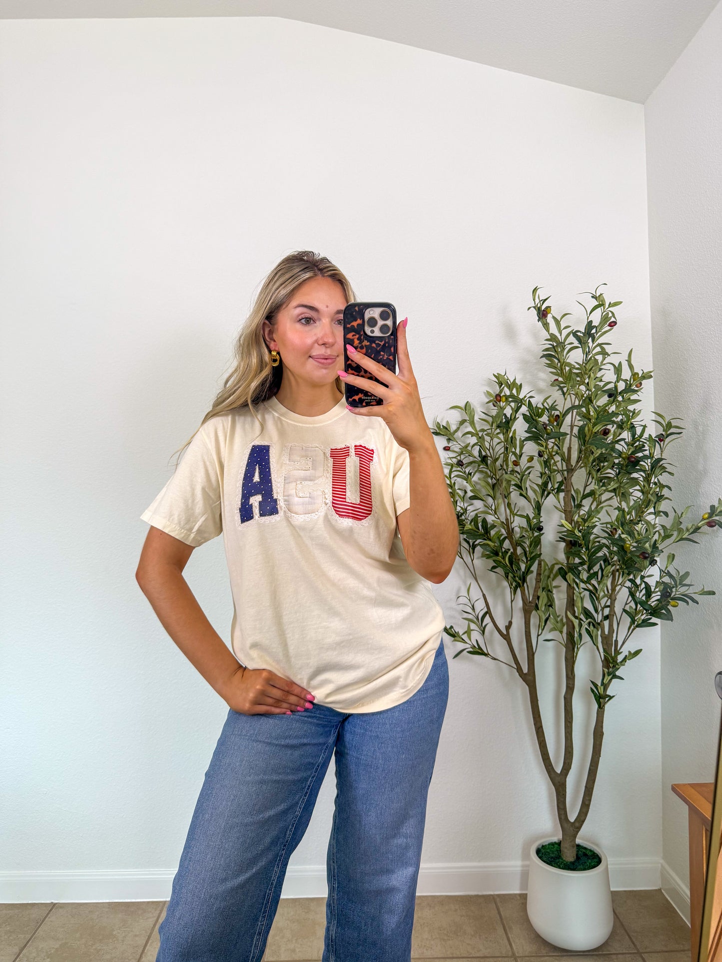 USA Faux Lace Trim T-shirt