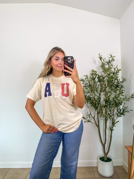 USA Faux Lace Trim T-shirt