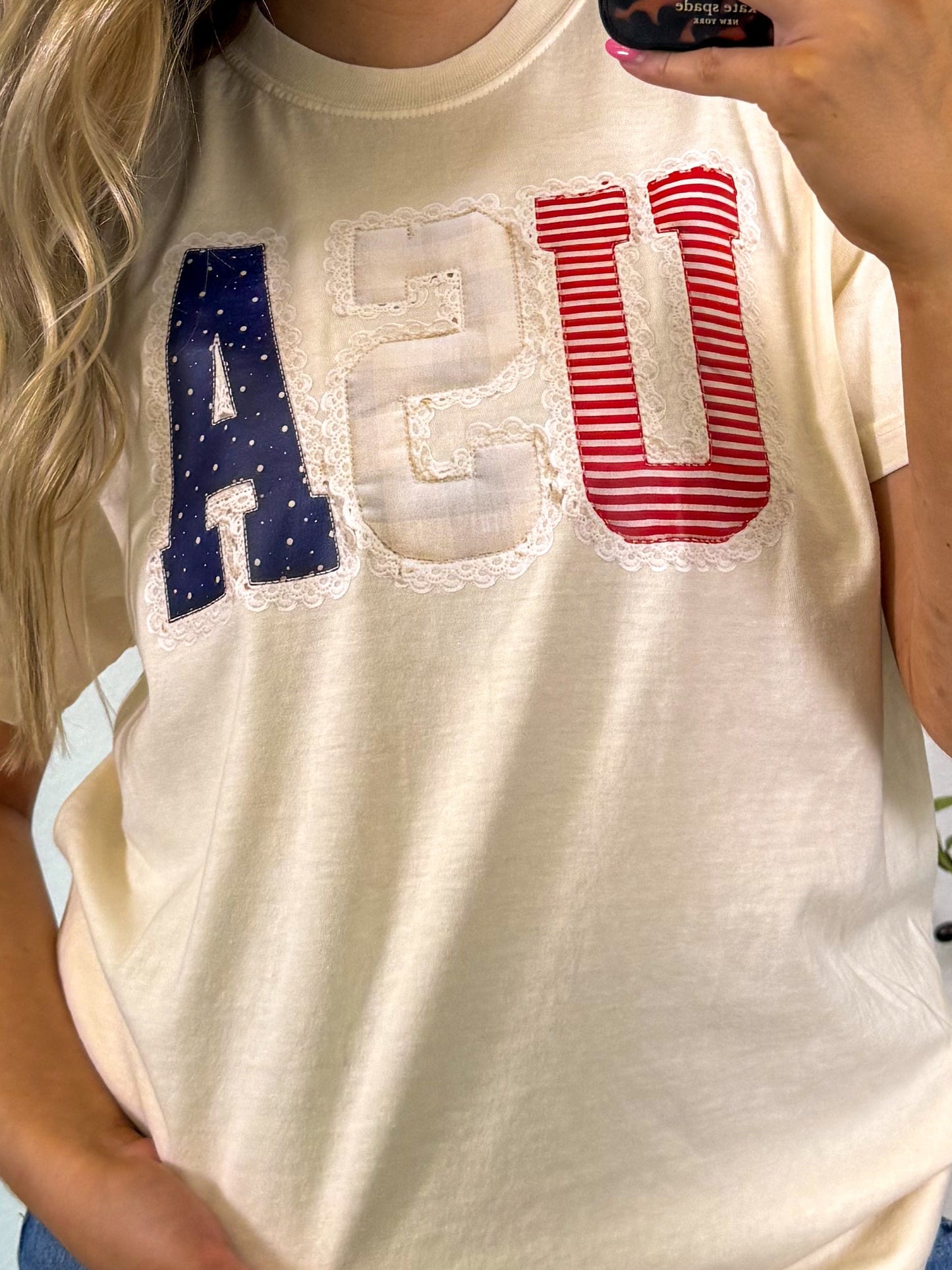 USA Faux Lace Trim T-shirt