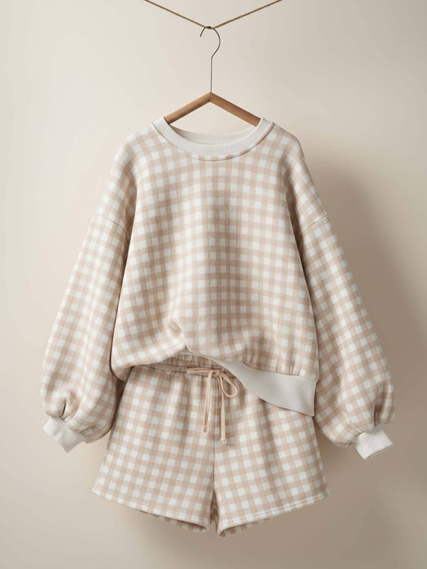Gingham Lounge Set - Khaki ￼