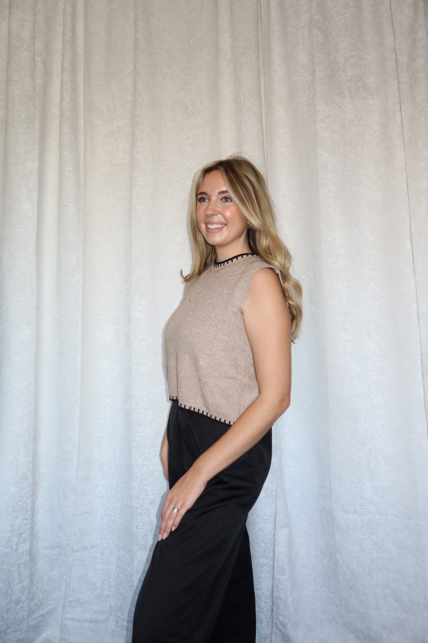 Jojo Taupe Ribbed Sweater Vest