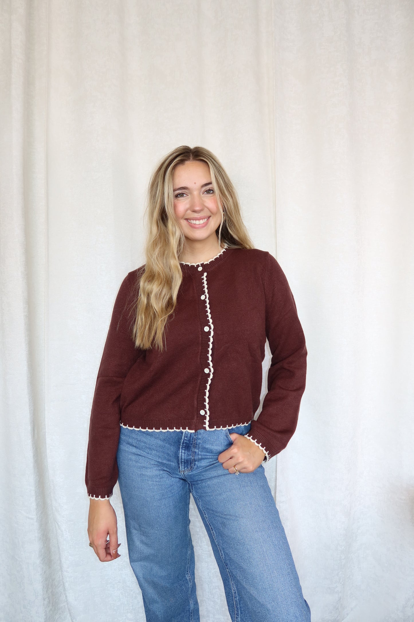 Blake Scalloped Trim Soft Knit Sweater