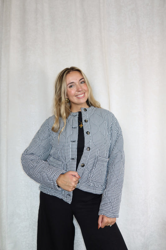 Plaid Padded Ruffled Pocket Jacket
