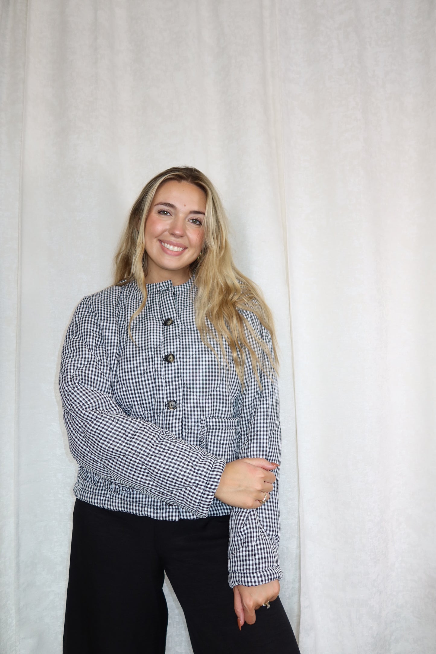 Plaid Padded Ruffled Pocket Jacket