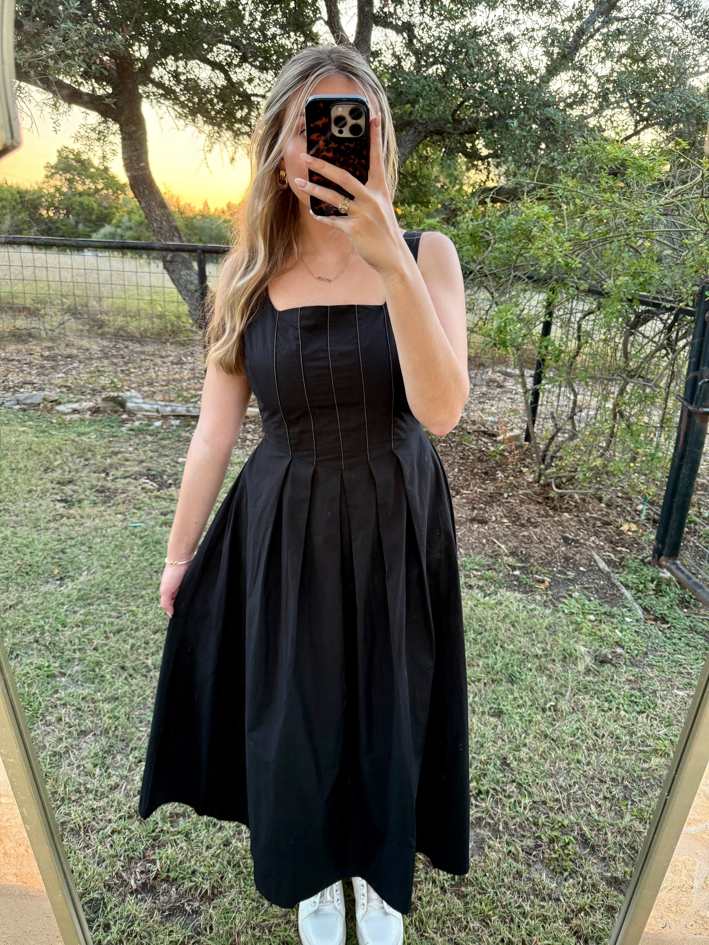 Laine Stitch Front Pleated Detail Dress