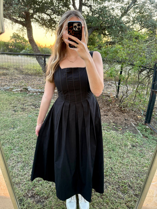 Laine Stitch Front Pleated Detail Dress