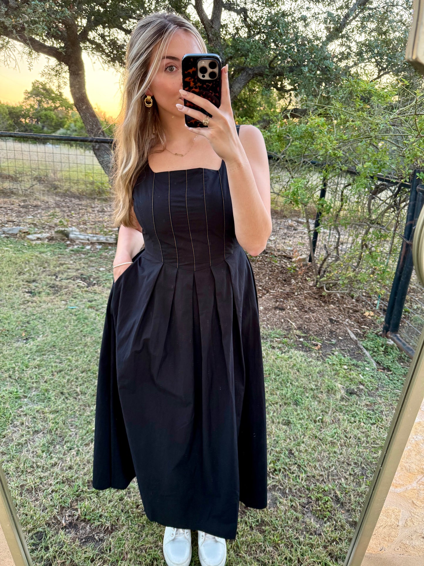 Laine Stitch Front Pleated Detail Dress