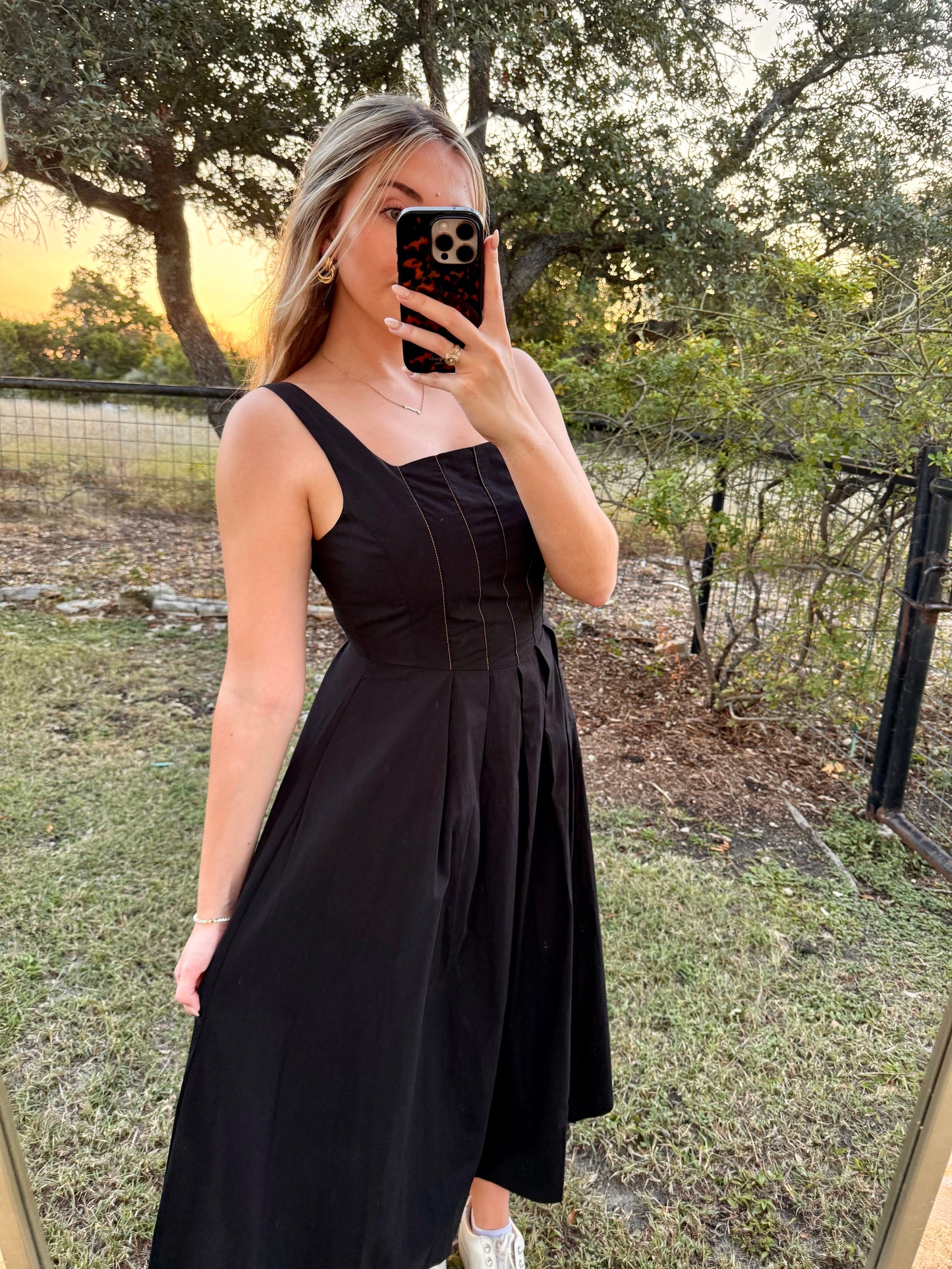 Laine Stitch Front Pleated Detail Dress