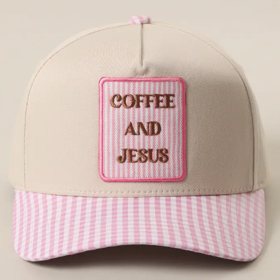 Coffee and Jesus Embroidered Gingham Hat