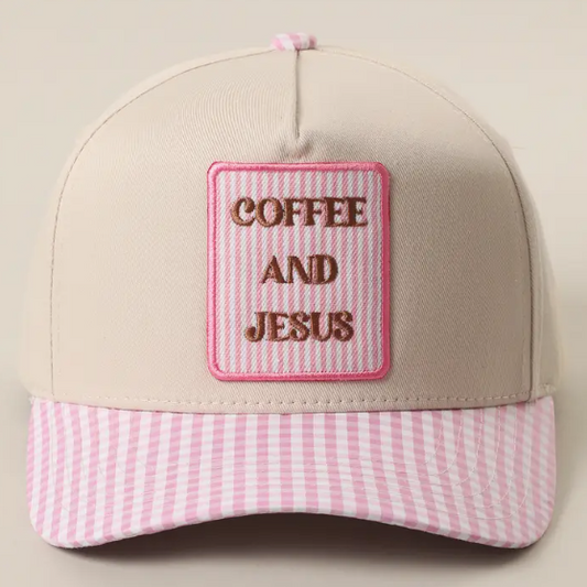 Coffee and Jesus Embroidered Gingham Hat